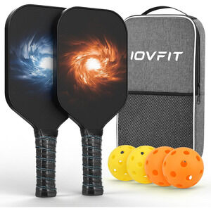 Pickleball Paddle Set of 2 Lightweight Carbon Graphite Anti-Slip Grip w/ 4 Balls